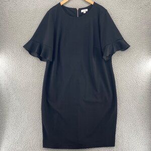 Calvin Klein Dress Womens 18W Plus Black Shift Bell Sleeve Knee Stretch Office